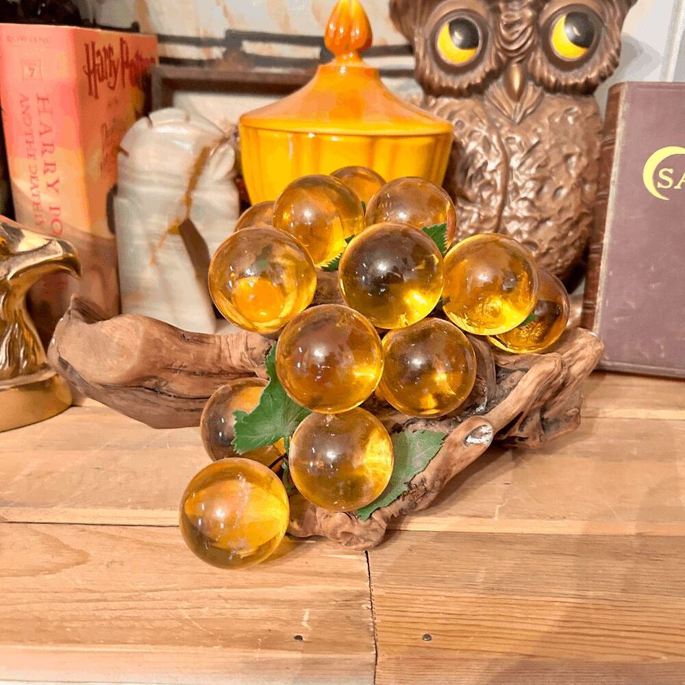 Vintage Mid-Century Amber Lucite Grape Cluster - MCM Home Decor